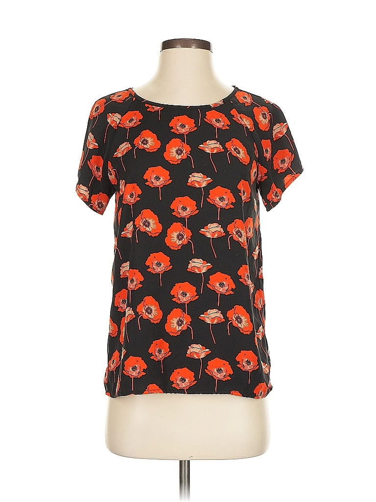 CABI Pre-owned Short Sleeve Top Orange Floral Pattern Crew Neck Tops