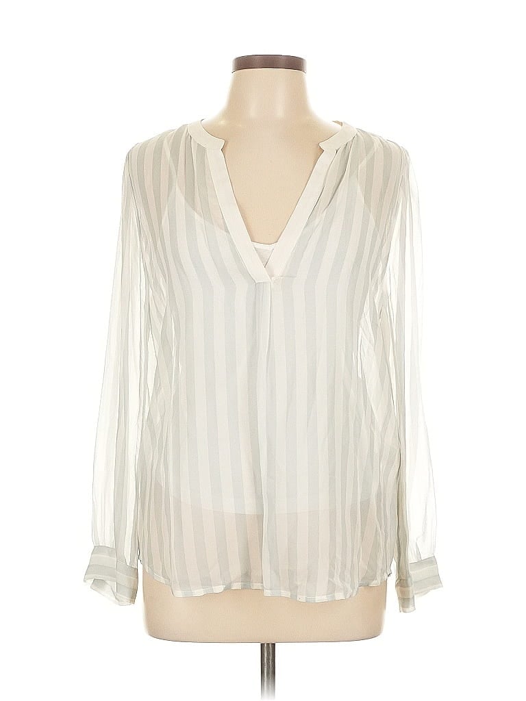 Pre-owned Joie Long Sleeve Silk Top Ivory Plunge Neckline Tops In White