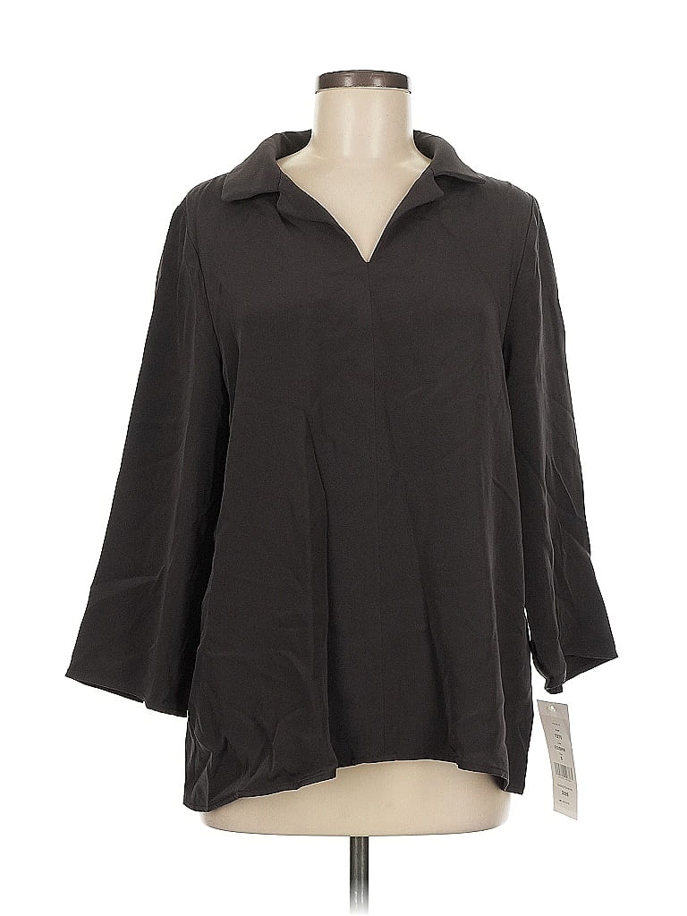 Pre-owned Nina Mclemore 3/4 Sleeve Silk Top Black Cowl Neck Tops