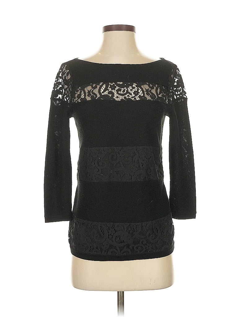 ANN TAYLOR Pre-owned 3/4 Sleeve Top Black Boatneck Tops