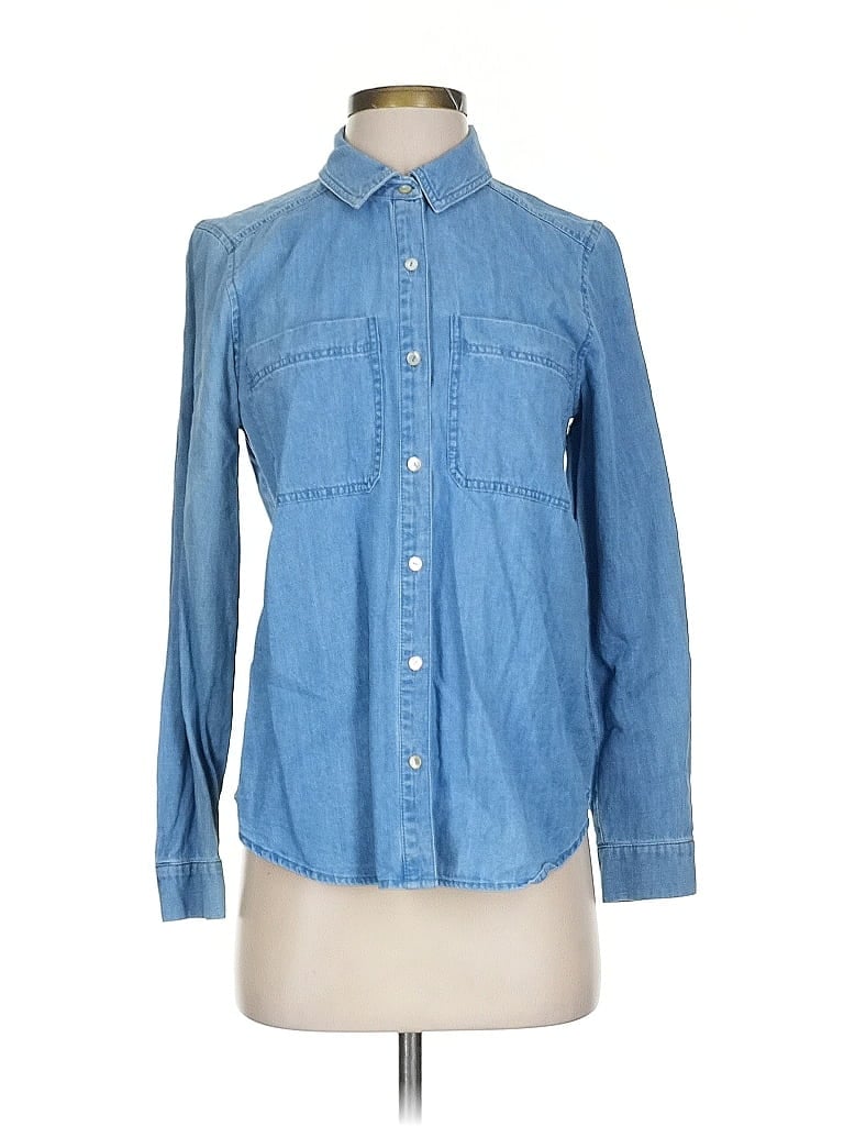 Pre-owned Eileen Fisher Long Sleeve Button Down Shirt In Blue