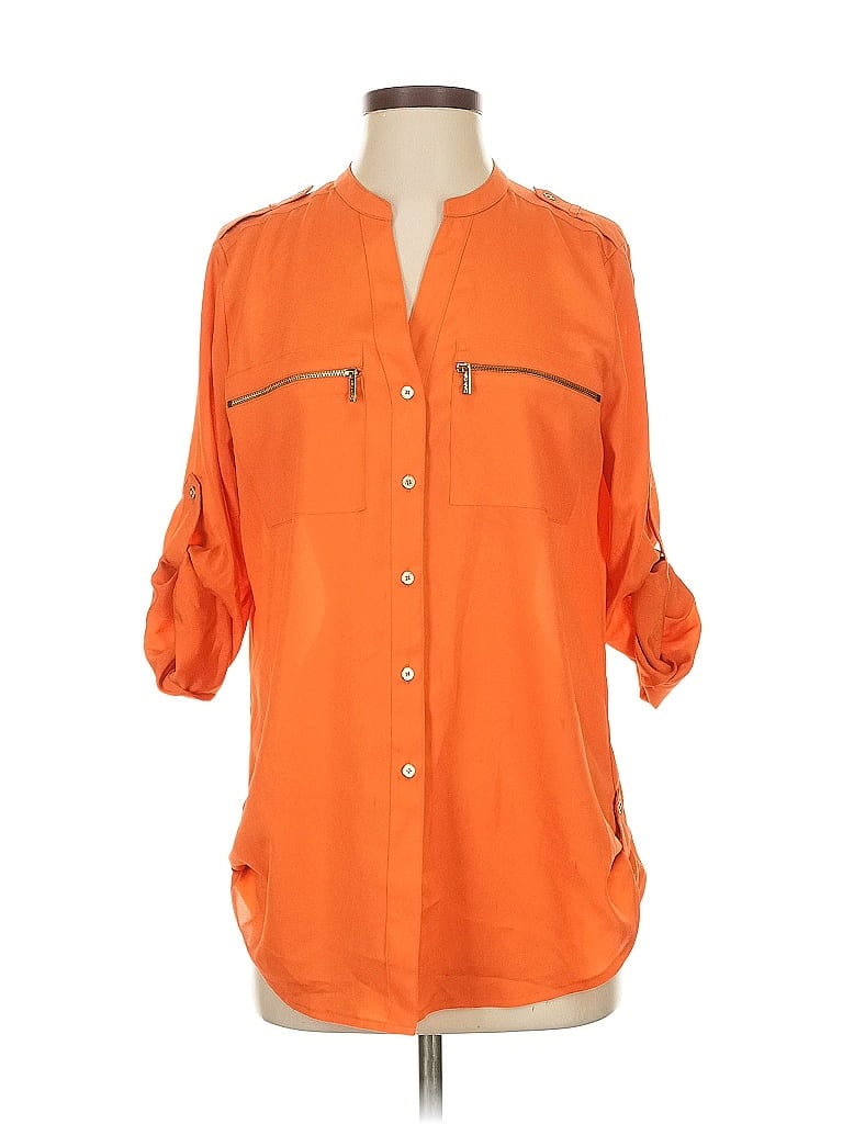 Pre-owned Calvin Klein 3/4 Sleeve Blouse In Orange
