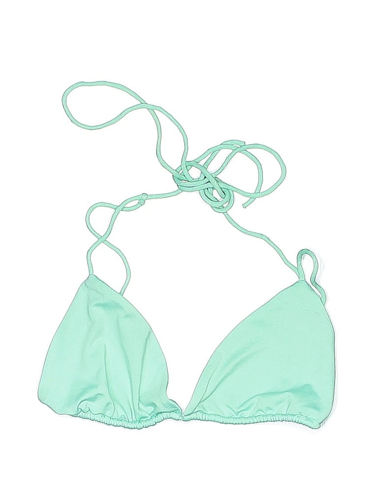 Pre-owned Oh Polly Swimsuit Top Green Solid Pattern Swimwear