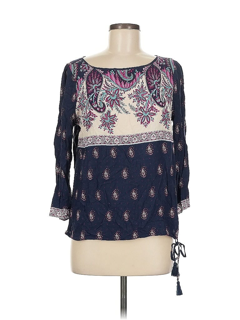 Pre-owned Lucky Brand 3/4 Sleeve Blouse In Blue