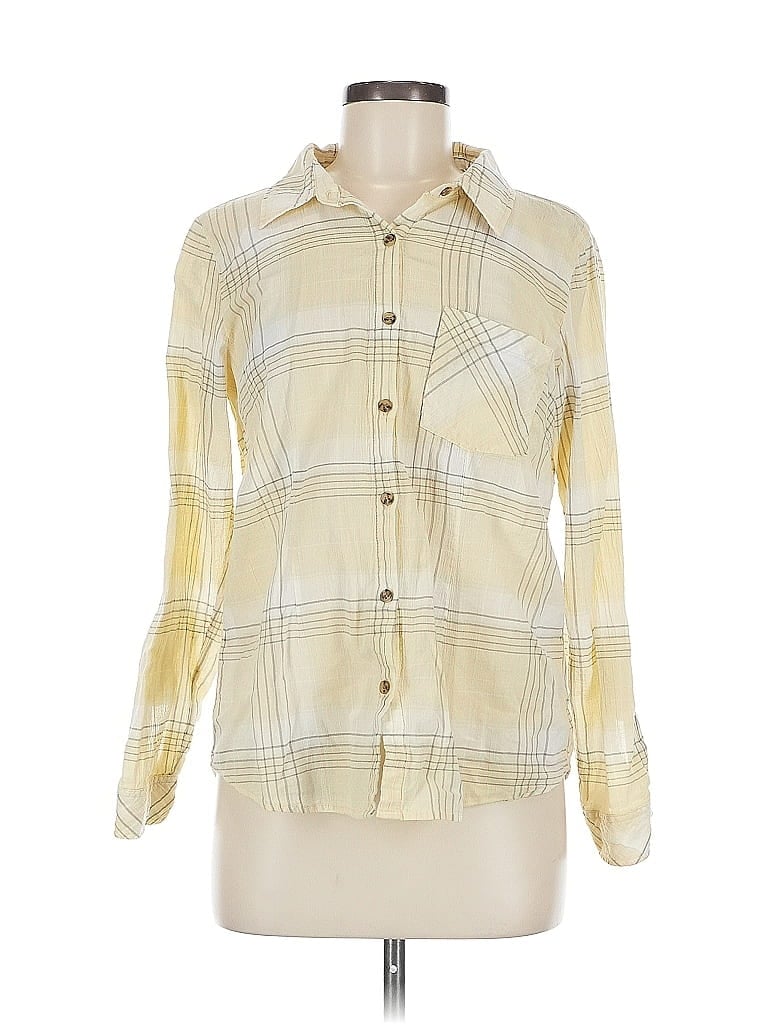 Pre-owned Christopher & Banks Long Sleeve Button Down Shirt In Yellow