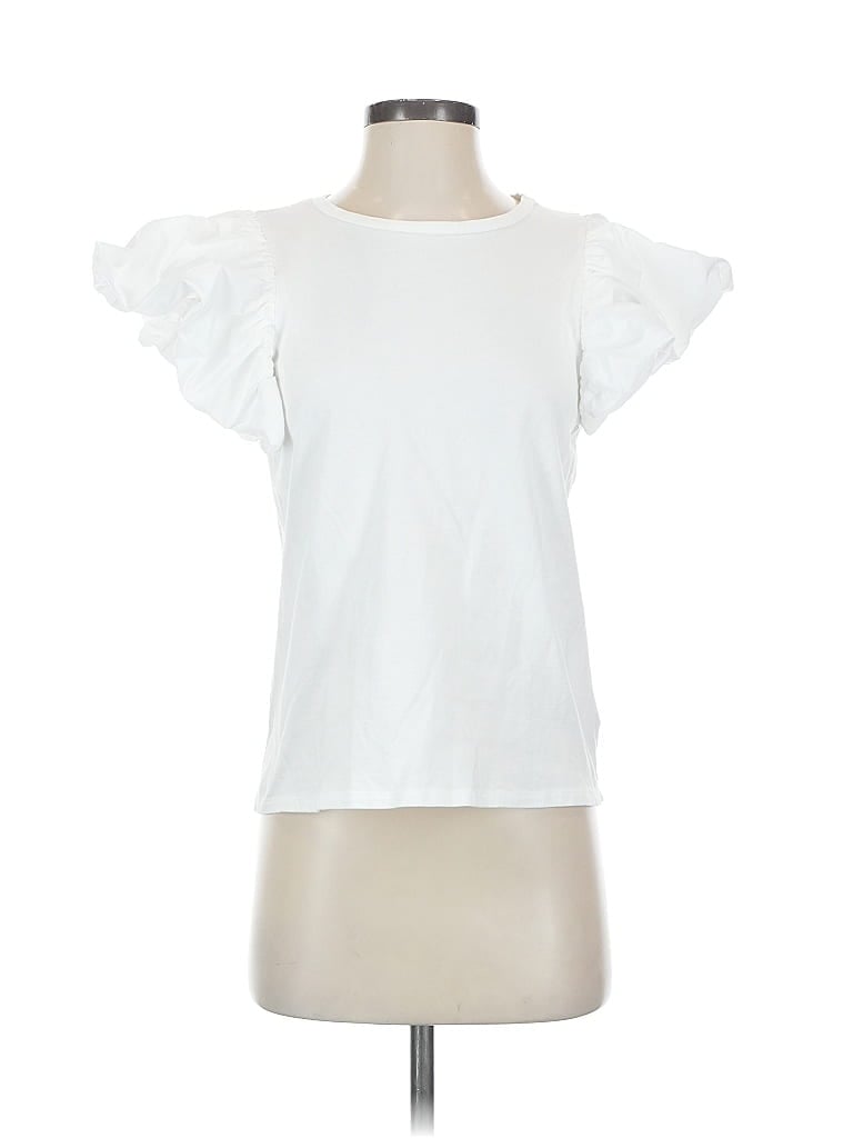 Pre-owned Express Short Sleeve Top White Ruffles Neckline Tops