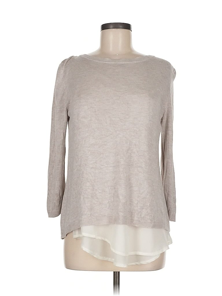Pre-owned Verve Ami 3/4 Sleeve Top Gray Crew Neck Tops