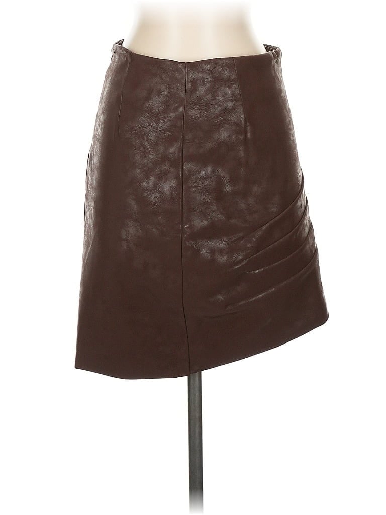 Pre-owned Guess Faux Leather Skirt In Brown