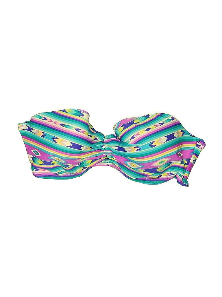 Pre-owned Hula Honey Swimsuit Top Teal Print Pattern Swimwear In Blue