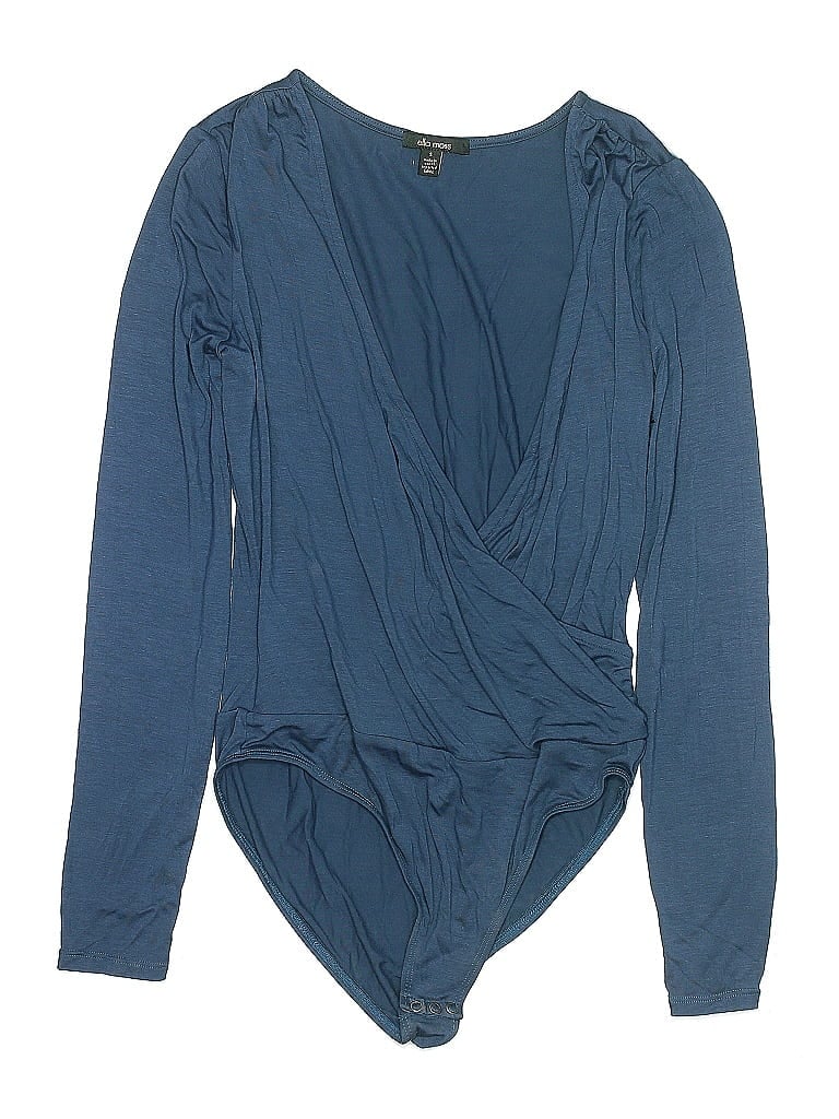 Pre-owned Ella Moss Long Sleeve Top Blue Plunge Neckline Tops