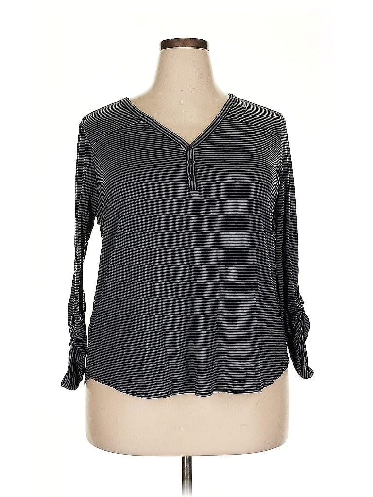 Pre-owned Eddie Bauer 3/4 Sleeve Top Gray Keyhole Neckline Tops