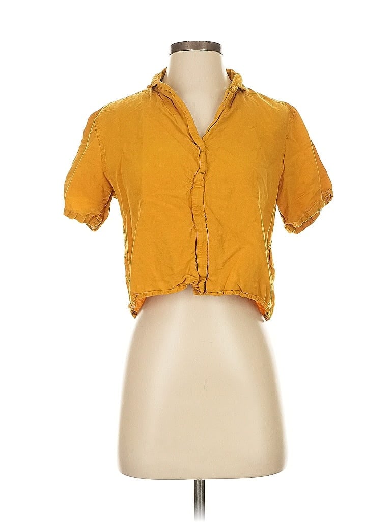 Pre-owned Uniqlo Short Sleeve Blouse In Yellow