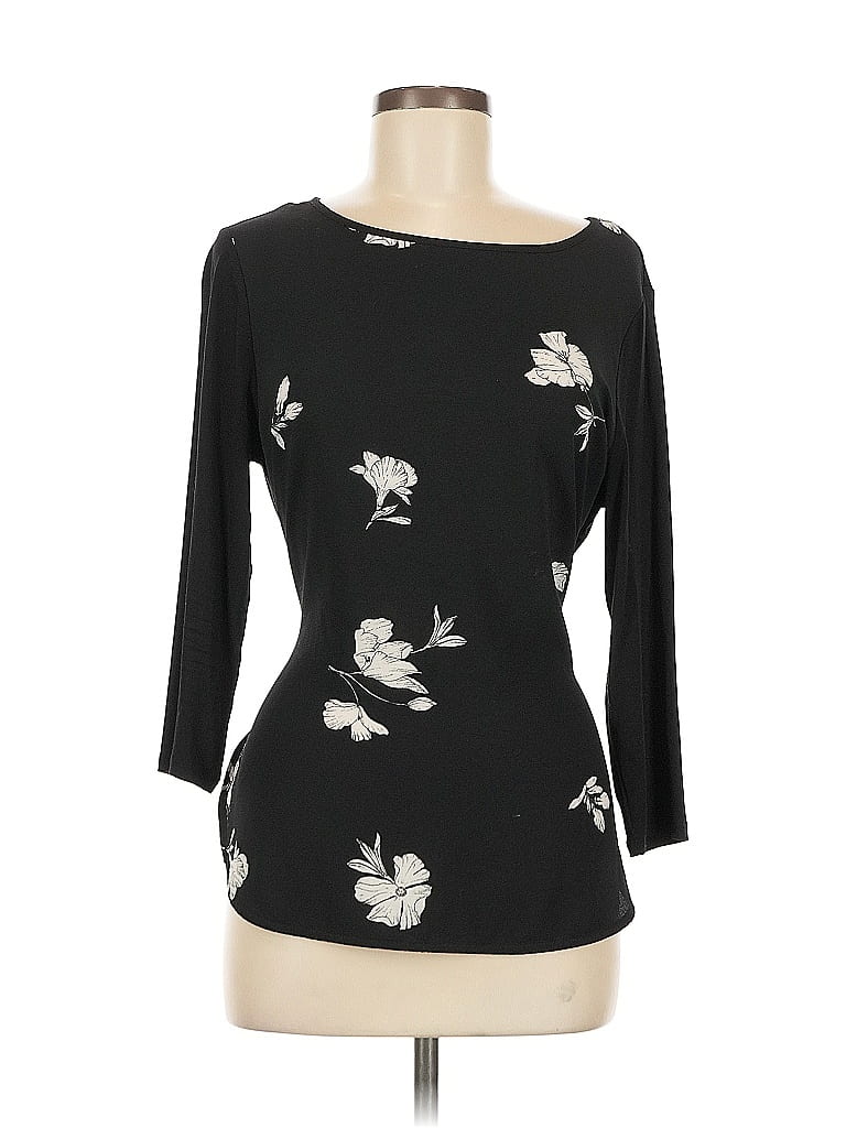 Vince Camuto Women's 3/4 Sleeve Jewel Neck Blouse Top Black Size Large