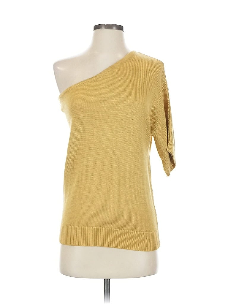Pre-owned Michael Michael Kors 3/4 Sleeve Top Gold One Shoulder Neckline Tops