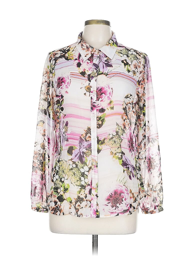 Pre-owned A.n.a. A New Approach Long Sleeve Blouse In White