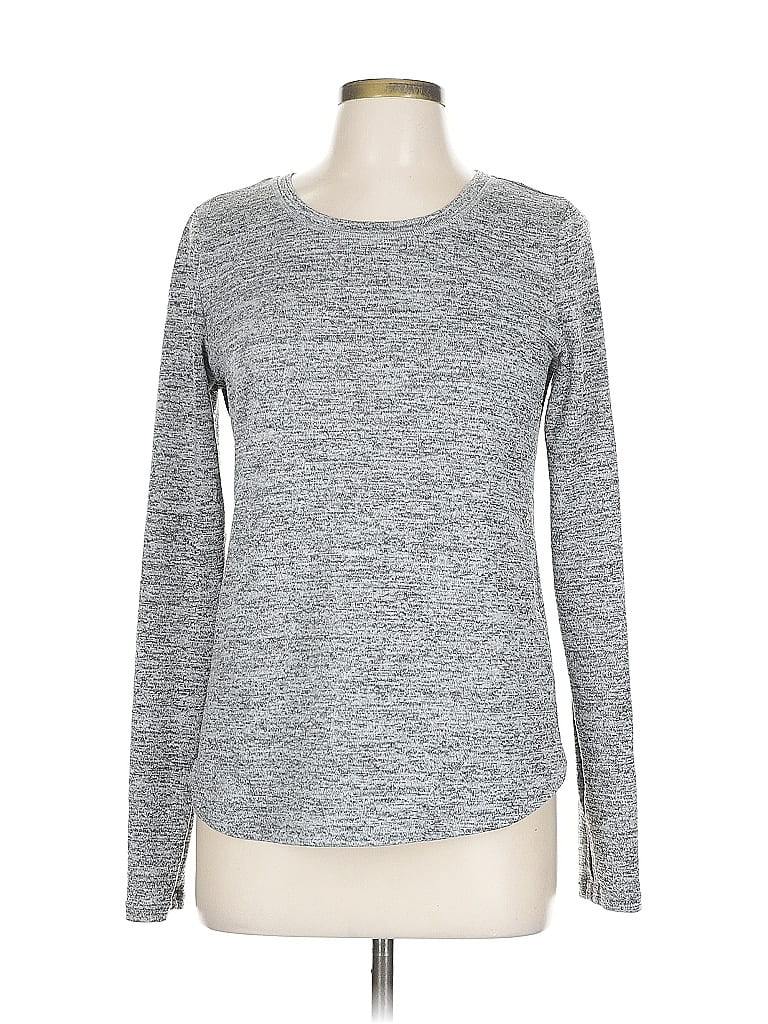 Pre-owned 90 Degree By Reflex Long Sleeve Top Gray Crew Neck Tops