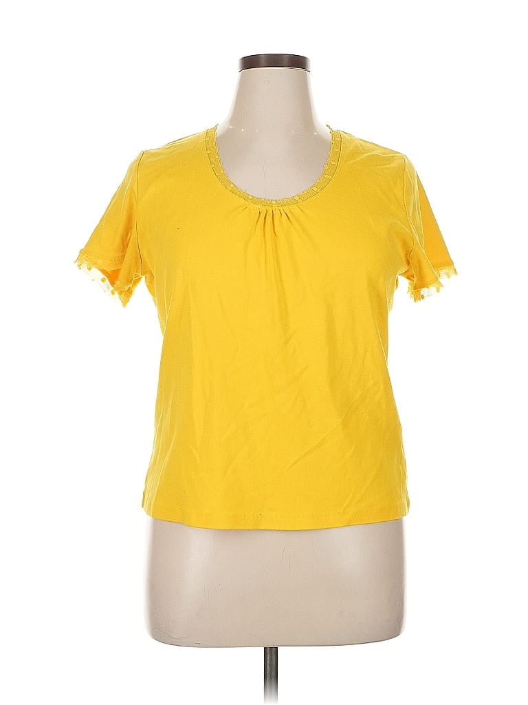 Pre-owned Jones New York Signature Short Sleeve Top Yellow Keyhole Neckline Tops