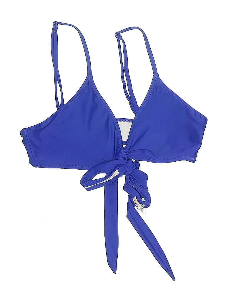 Pre-owned Unbranded Swimsuit Top Blue Solid Pattern Swimwear
