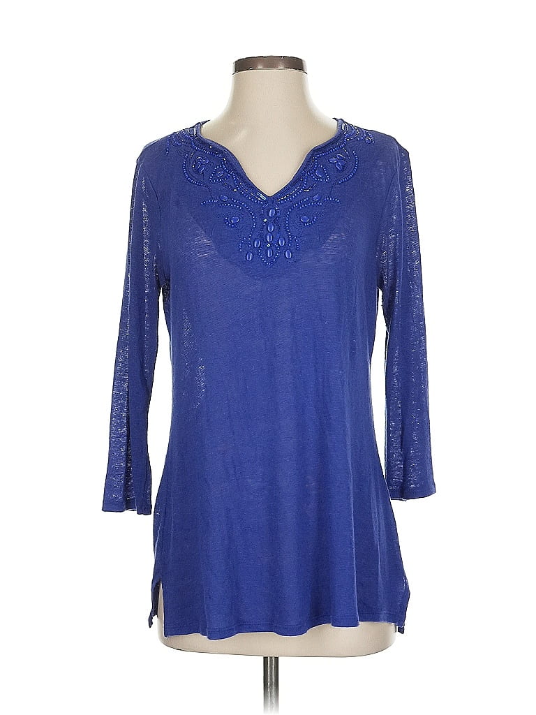 Pre-owned Dana Buchman 3/4 Sleeve Top Blue V Neck Tops