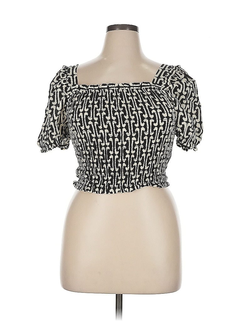 Pre-owned Monteau Short Sleeve Top Black Square Neckline Tops