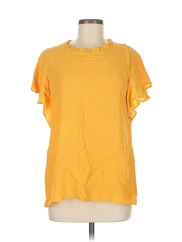 Gibson Look Short Sleeve Top Yellow Ruffles Neckline Tops In Yellow