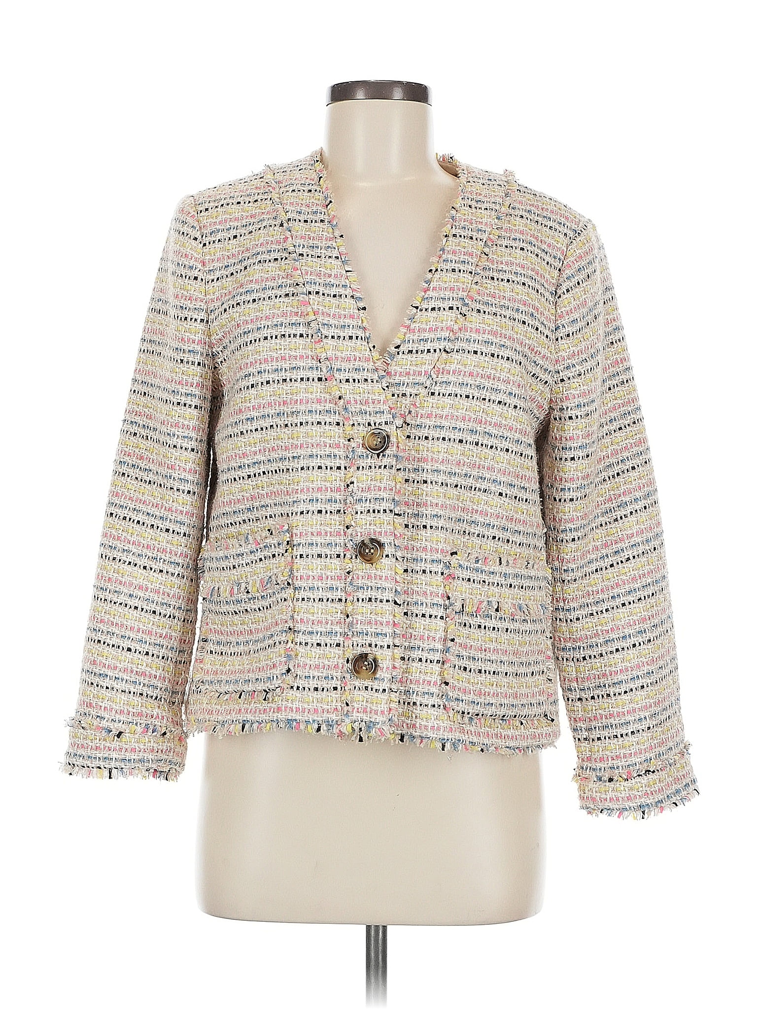Ann Taylor 100% Polyester Ivory Blazer Size 8