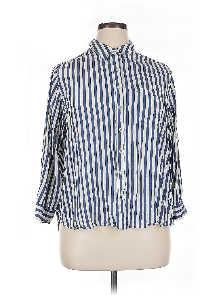 Pre-owned Jane And Delancey 3/4 Sleeve Button Down Shirt In Blue