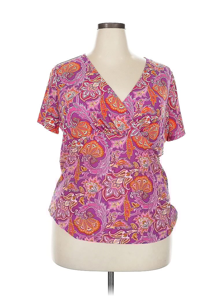 Pre-owned Chaps Short Sleeve Blouse In Purple