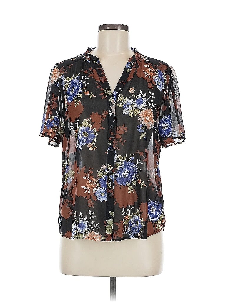Pre-owned Pleione Short Sleeve Blouse In Black