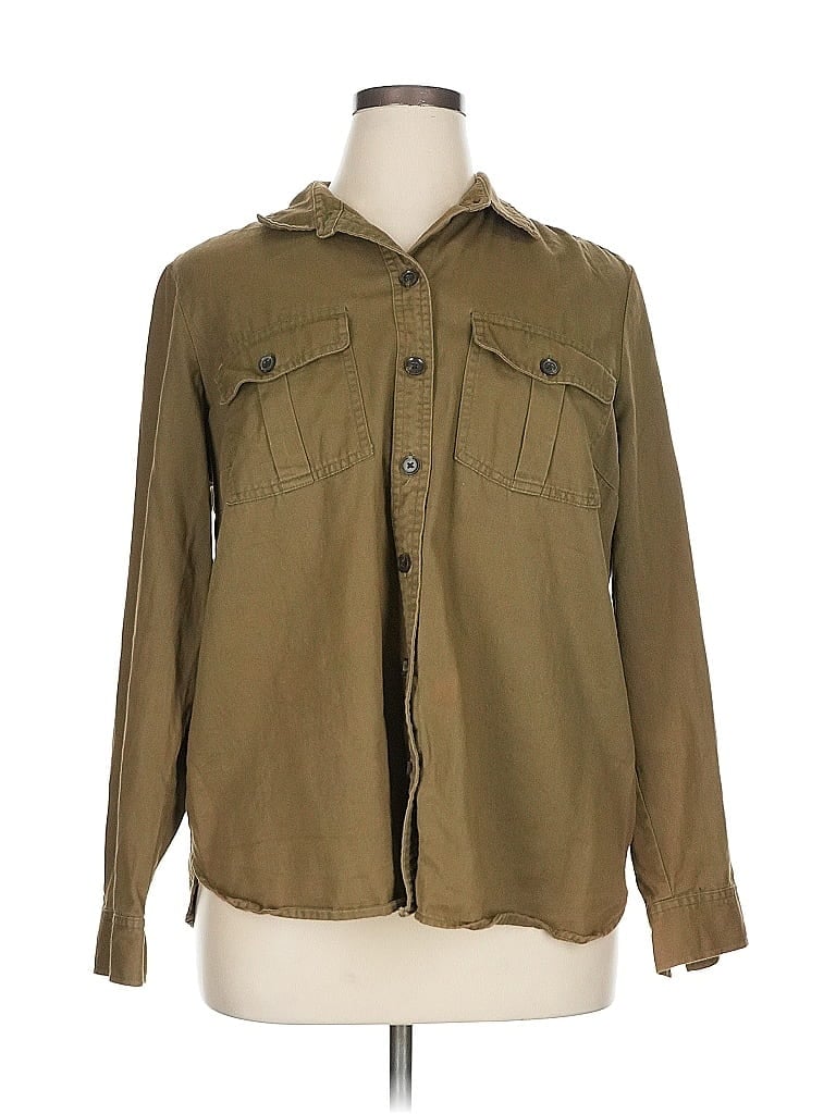 Pre-owned Old Navy Long Sleeve Button Down Shirt In Green