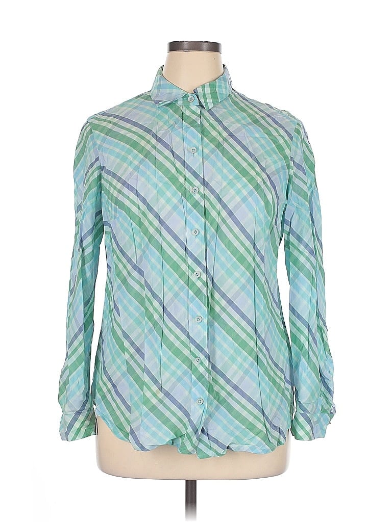 Pre-owned Coldwater Creek Long Sleeve Button Down Shirt In Green