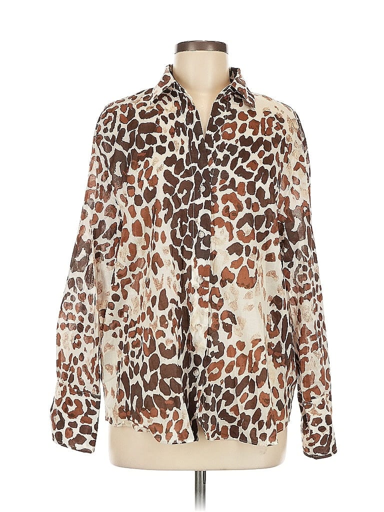 Pre-owned Mng Long Sleeve Blouse In Brown