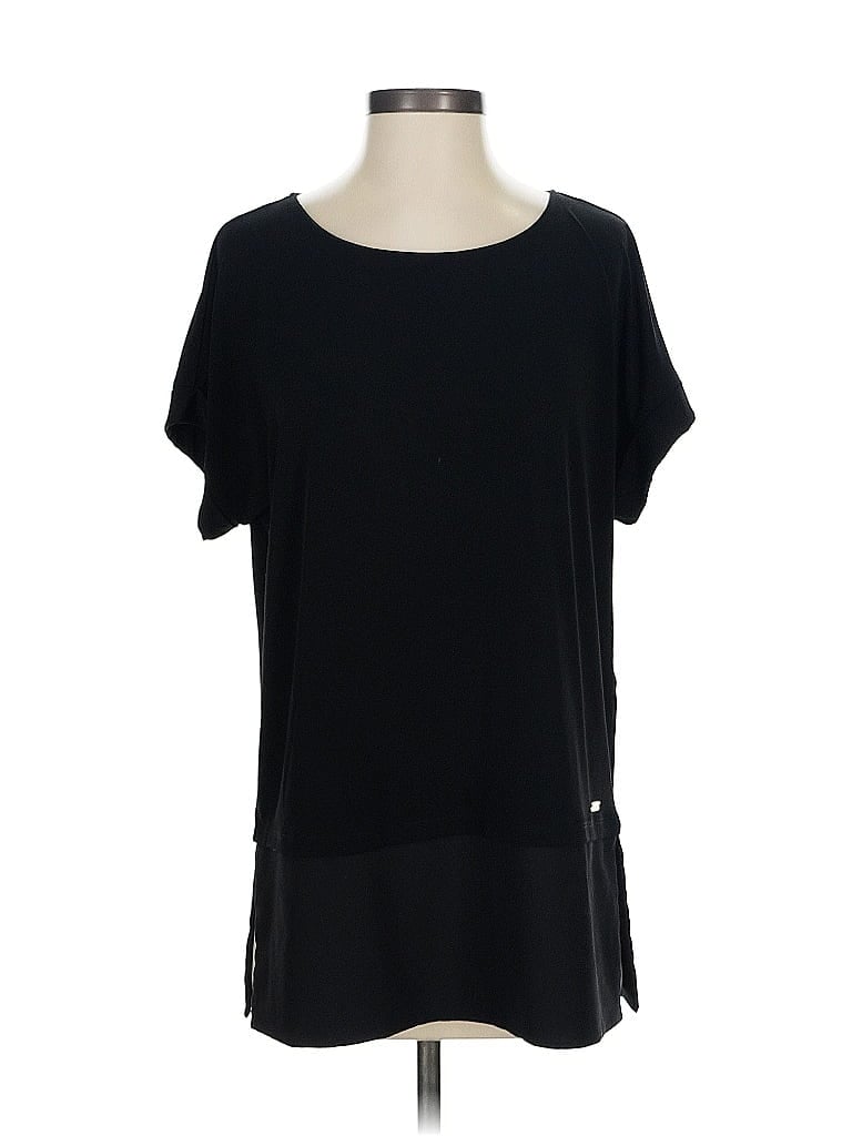 Pre-owned Calvin Klein Short Sleeve Top Black Scoop Neck Tops