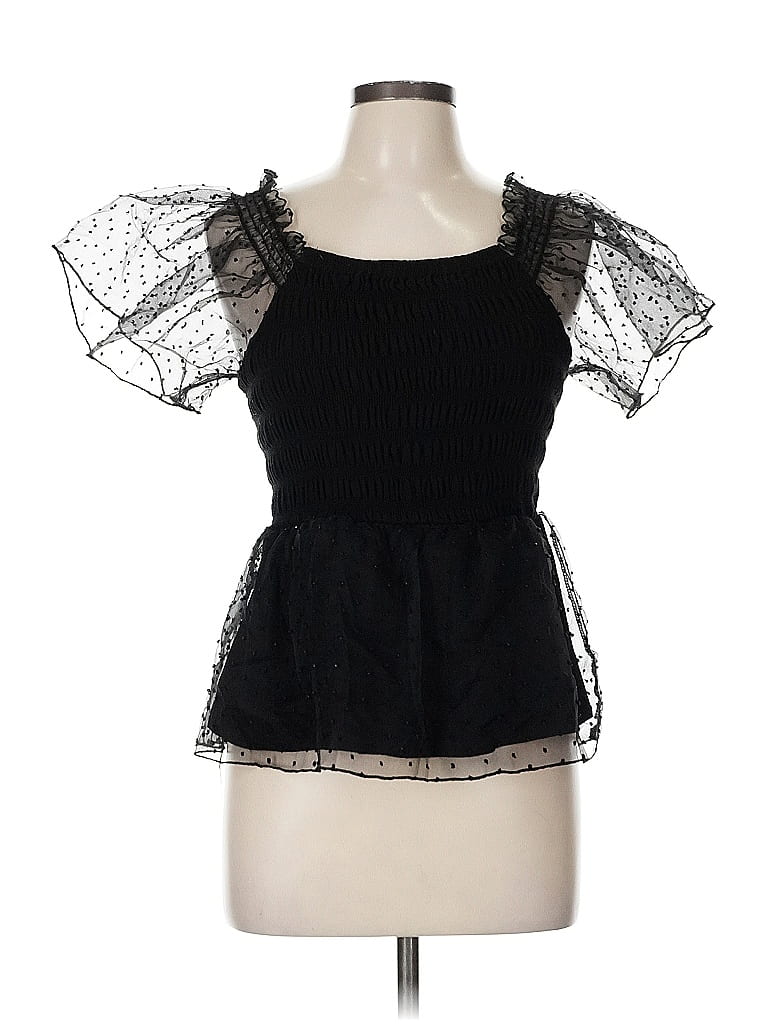 Pre-owned Marc New York Andrew Marc Short Sleeve Top Black Sweetheart Neckline Tops