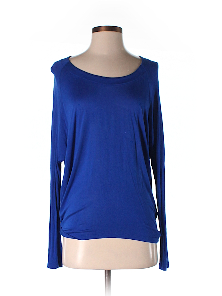 Calvin Klein 100 Rayon Solid Blue Long Sleeve Top Size S 80 Off