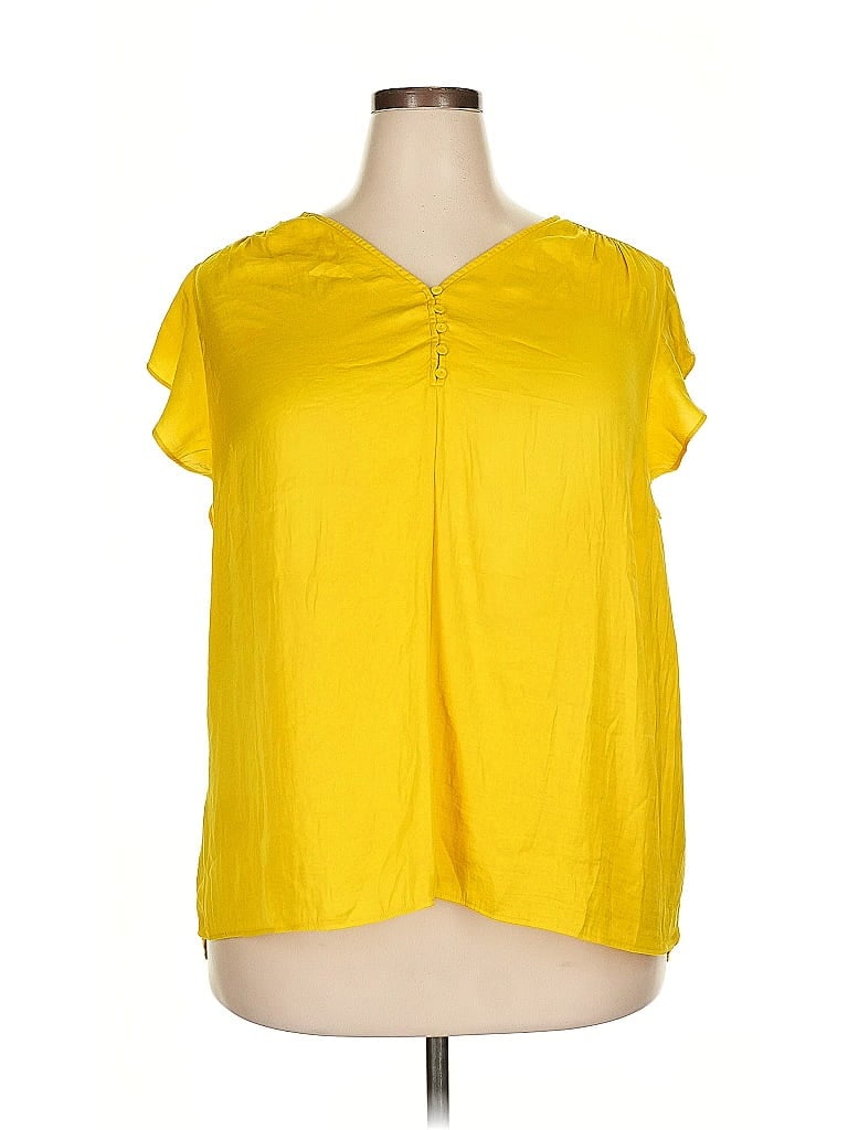 Pre-owned Carolina Belle Short Sleeve Blouse In Yellow