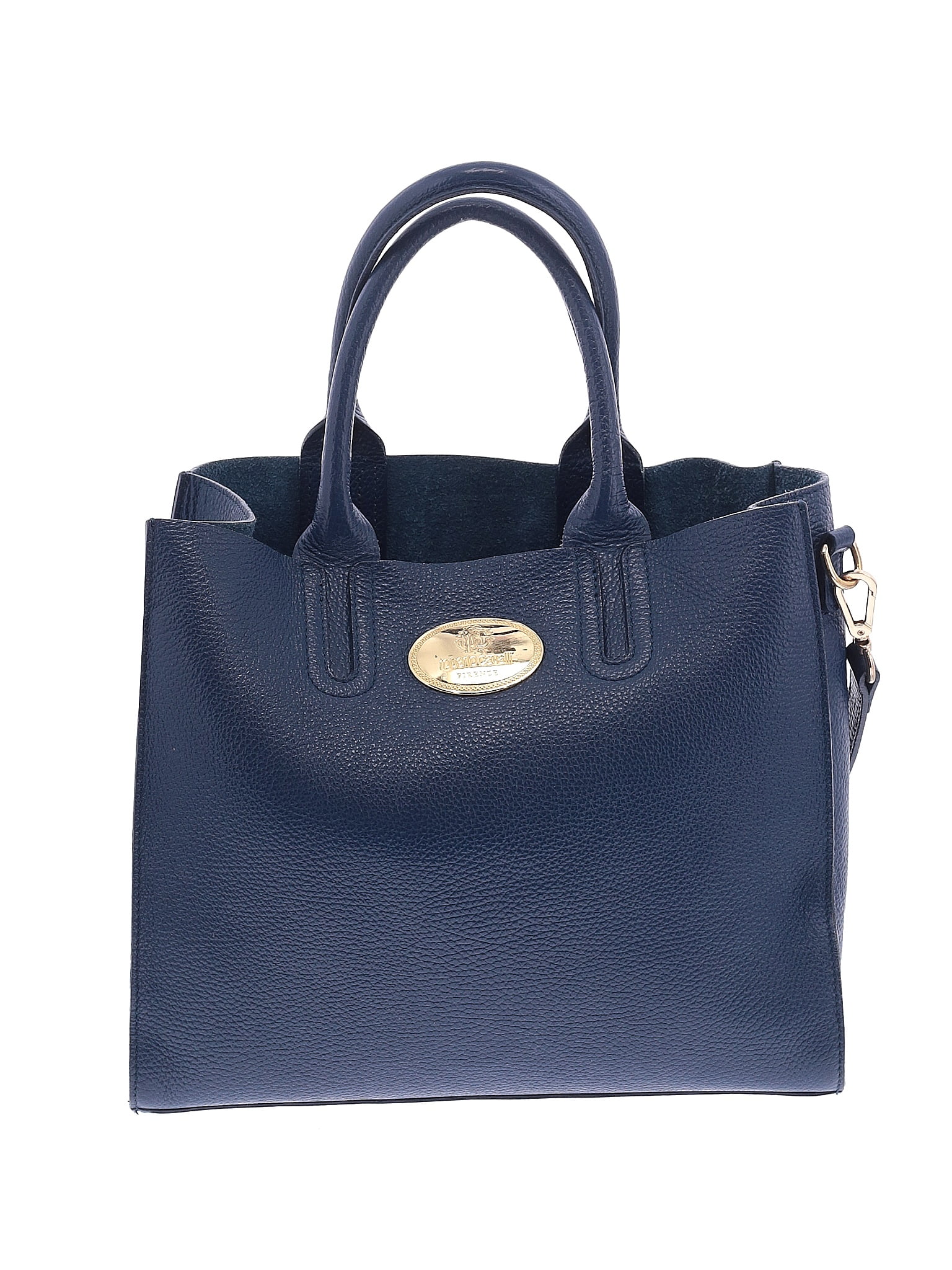 Roberto Cavalli Solid Blue Leather Tote One size