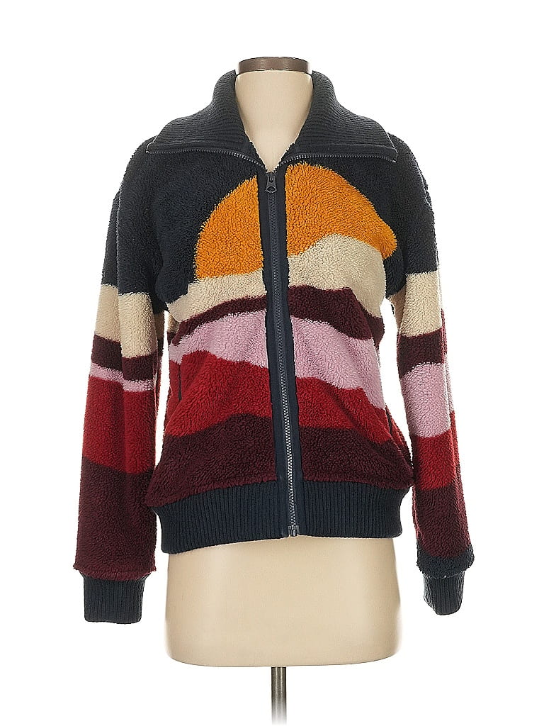 Faherty 100% Recycled Polyester Color Block Burgundy Faux Fur Jacket Size S