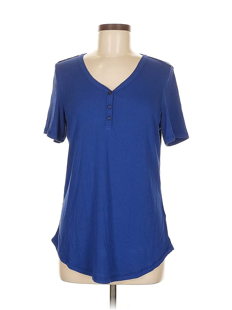 Pre-owned Lularoe Short Sleeve Henley Shirt In Blue