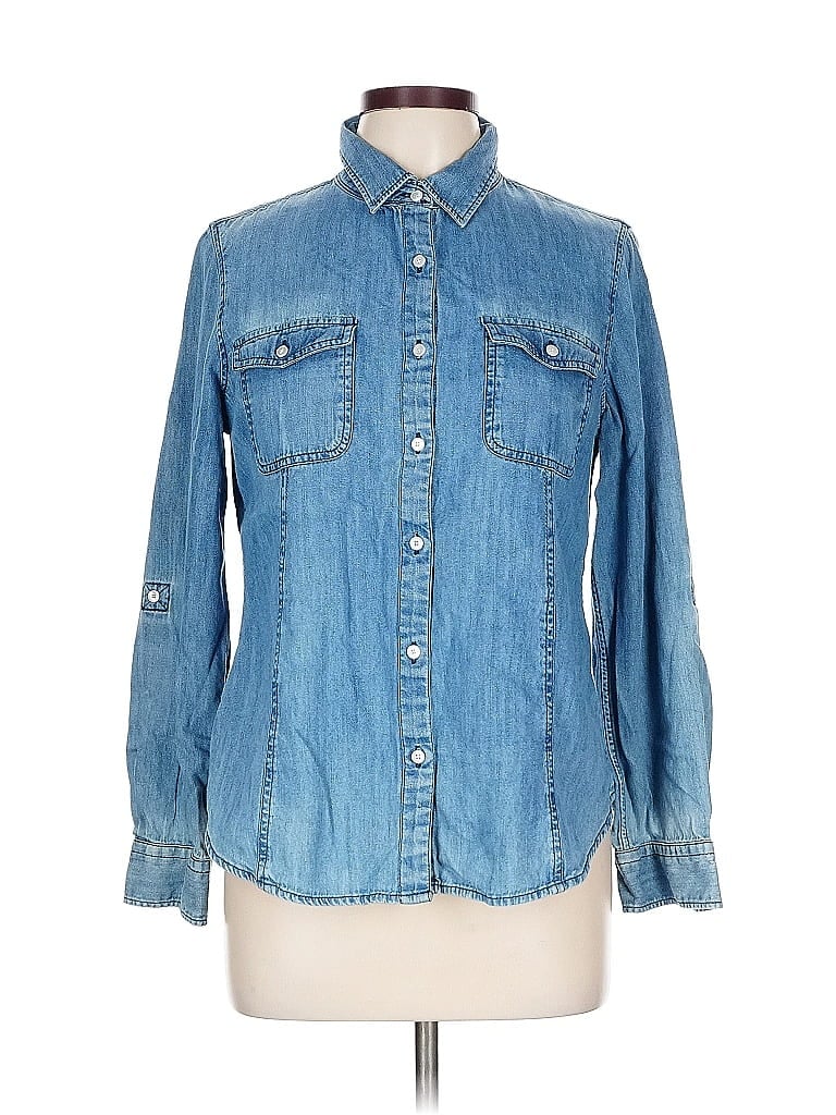 Pre-owned Talbots Long Sleeve Button Down Shirt In Blue