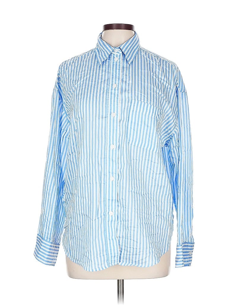 Pre-owned H&m Long Sleeve Button Down Shirt In Blue
