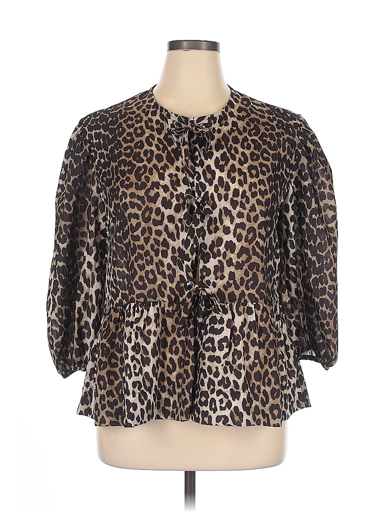 Pre-owned Unbranded 3/4 Sleeve Blouse In Brown