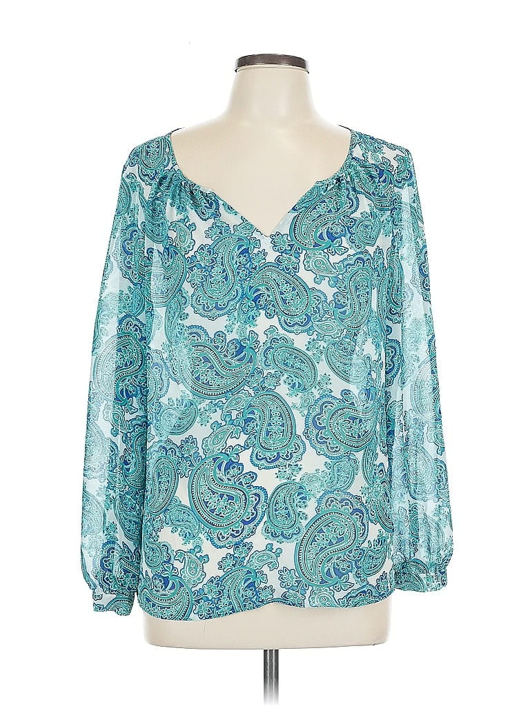 Pre-owned Ann Taylor Long Sleeve Blouse In Blue