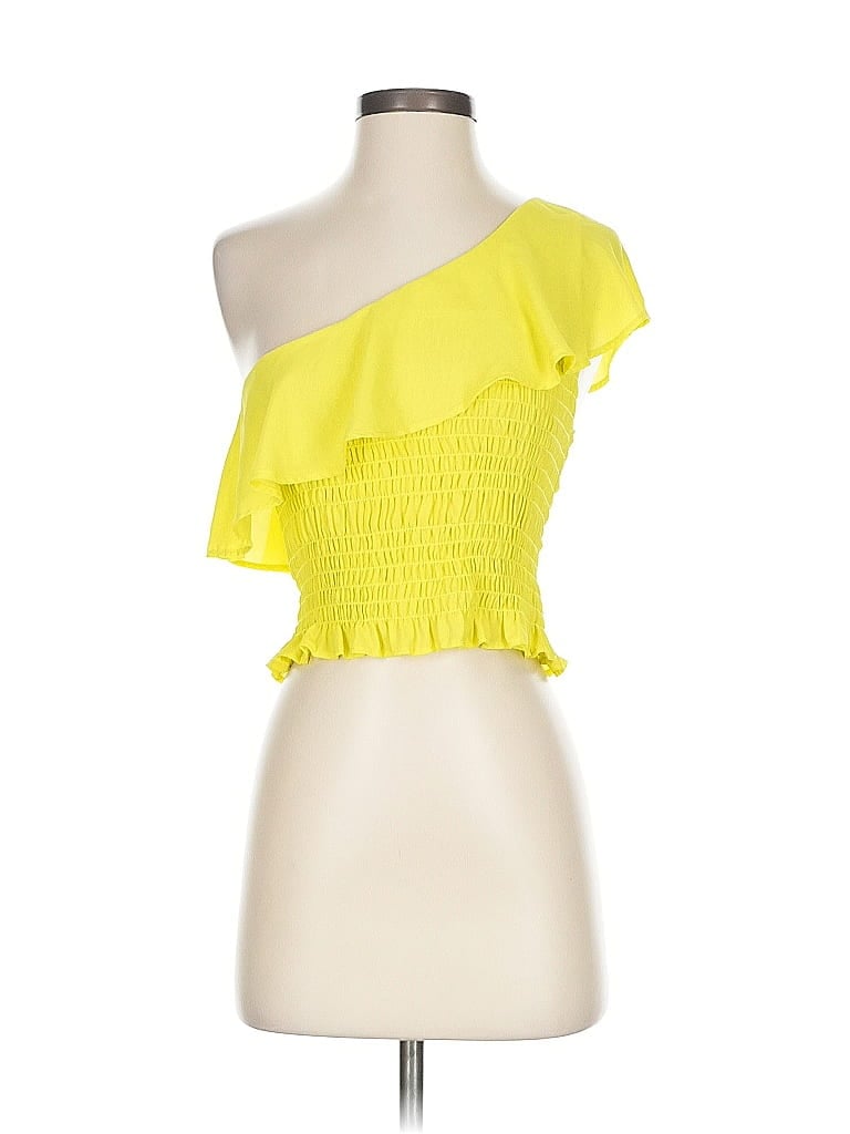 Pre-owned Krisa Tube Top Yellow Solid Pattern One Shoulder Neckline Tops