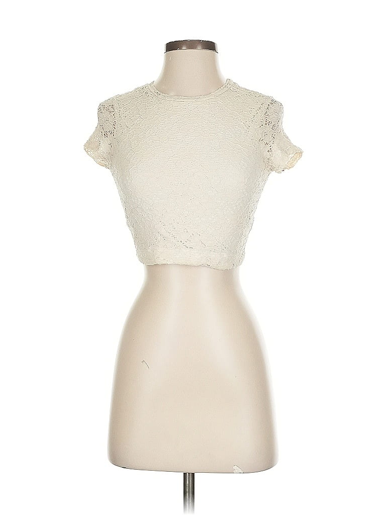 Pre-owned Lily White Short Sleeve Top Ivory Sweetheart Neckline Tops In White