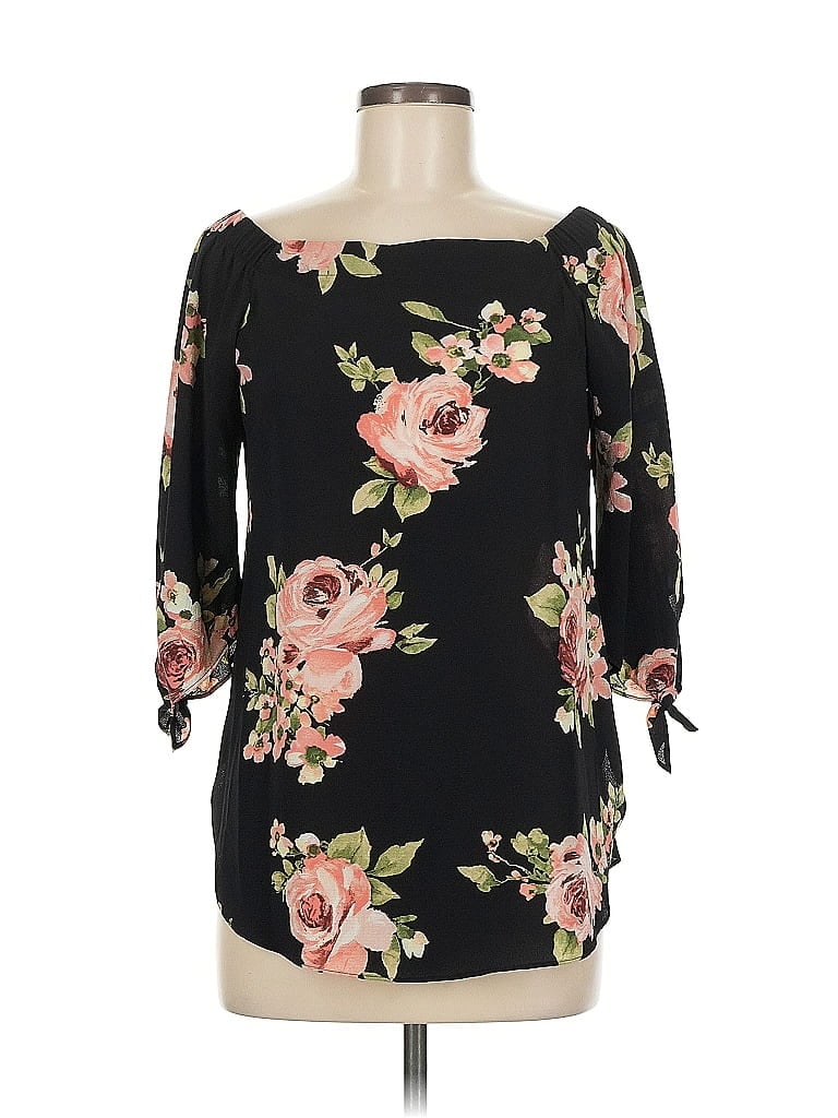Pre-owned Status By Chenault 3/4 Sleeve Blouse In Black