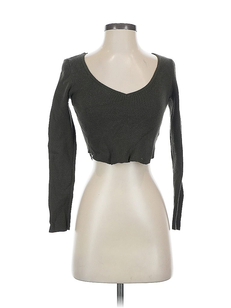 Pre-owned La Hearts Long Sleeve Top Gray Sweetheart Neckline Tops