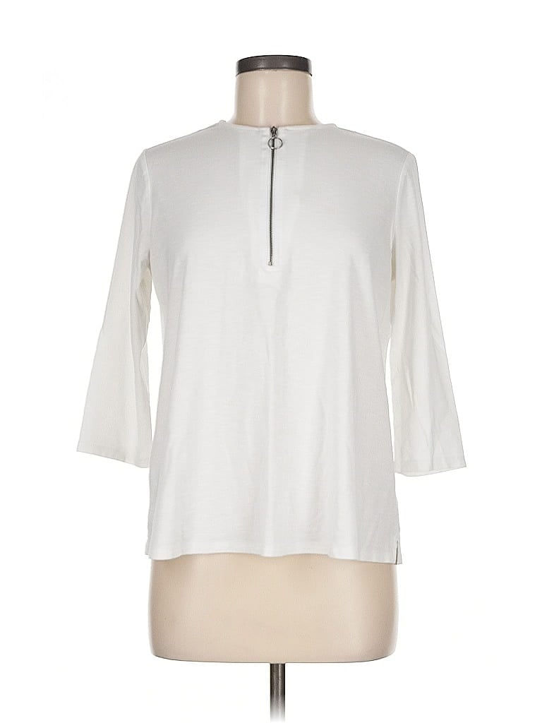 INVESTMENTS Pre-owned 3/4 Sleeve Top Ivory Keyhole Neckline Tops In White