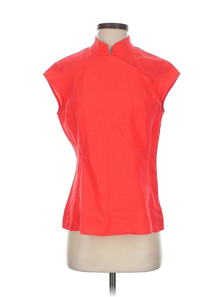 Pre-owned Natorious Short Sleeve Top Red Solid Pattern High Neck Tops