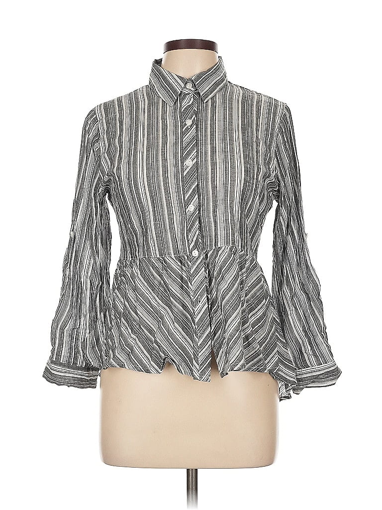 Pre-owned Love Notes Long Sleeve Blouse In Gray